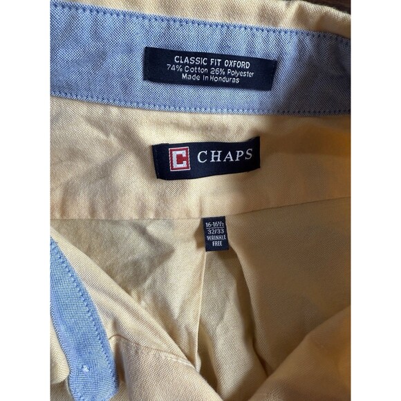 Chaps Men’s Long Sleeve Shirt Button Down Oxford Yellow Classic Fit 16-16.5 - Picture 3 of 6